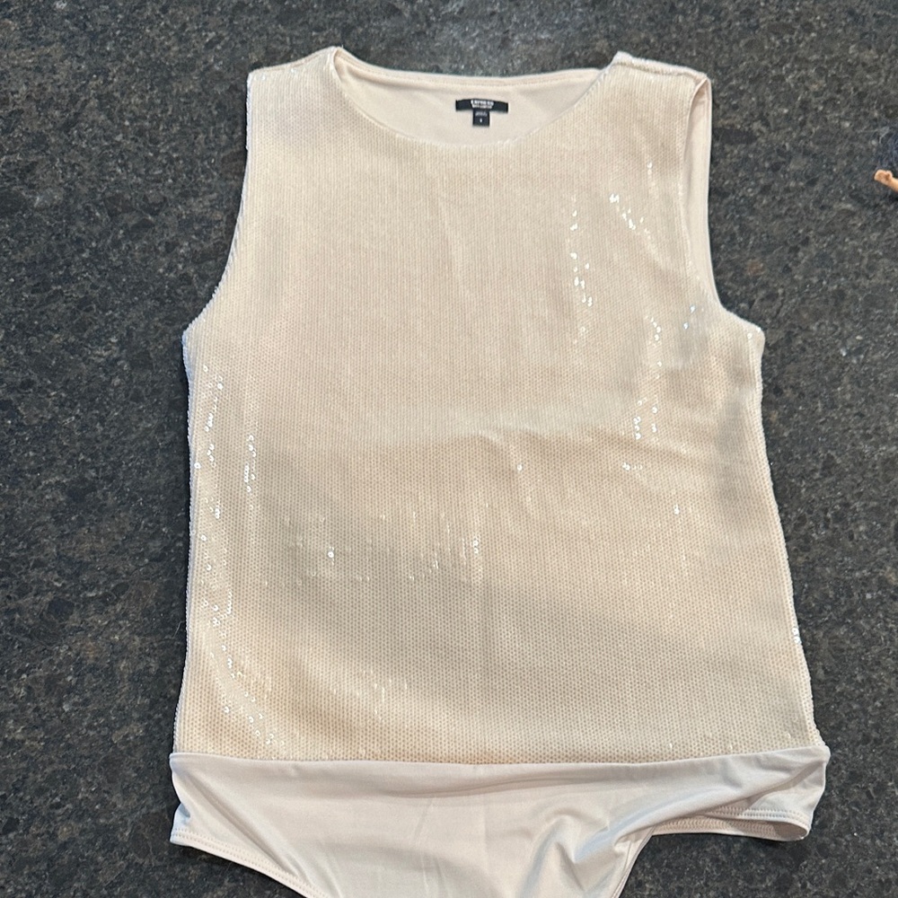 Express Cream Shimmer Bodysuit